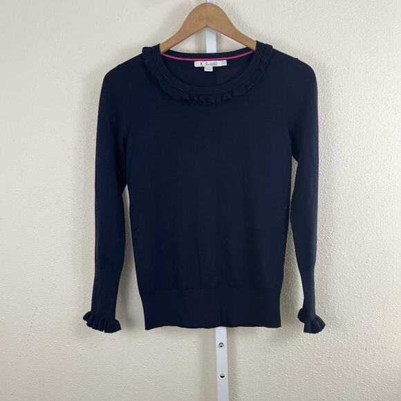 Boden Bernadette Ruffle Trim Wool Blend Sweater Womens Size 4 Navy Blue - Picture 3 of 6